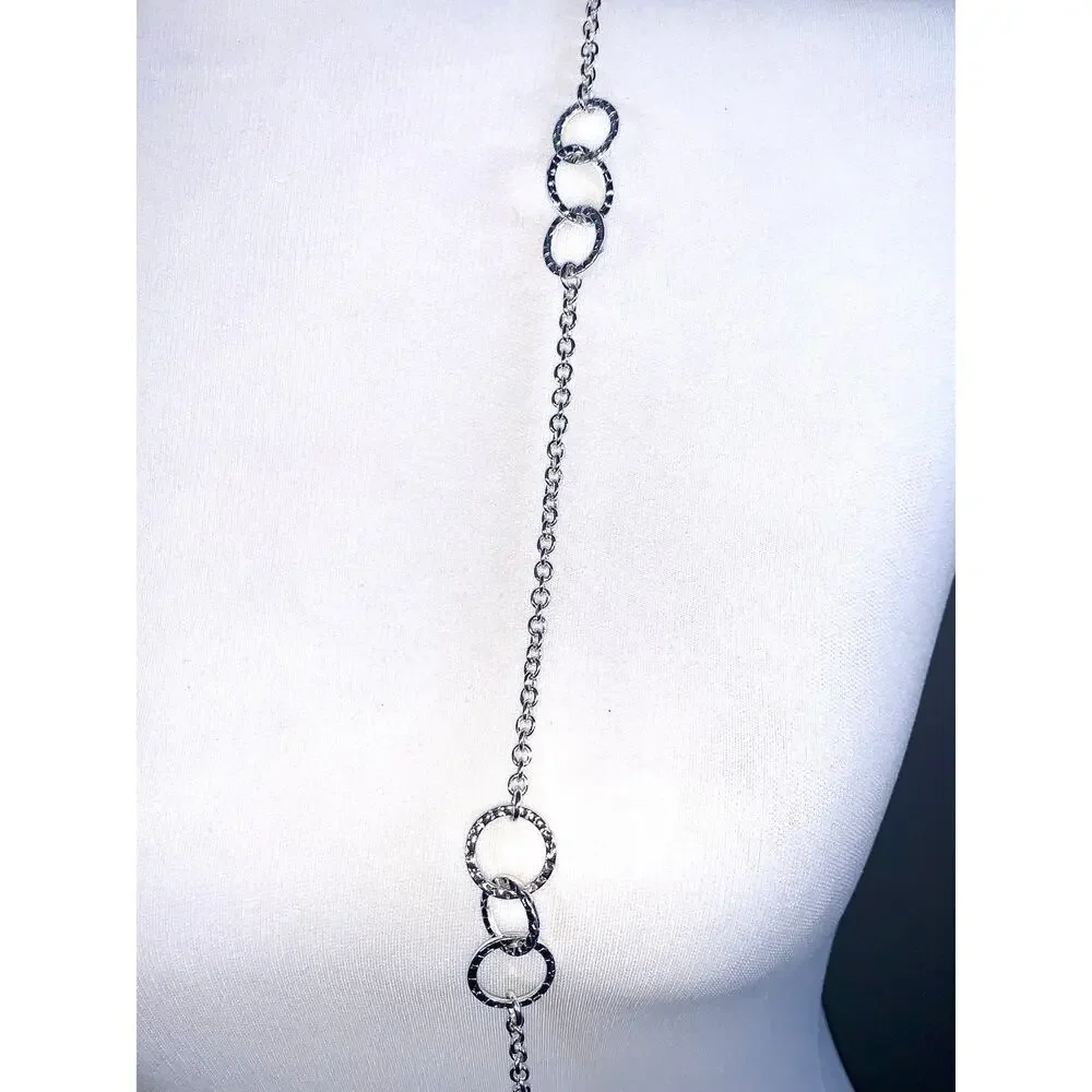Banana Republic Hammered Silver Interlocking Rings Long Statement Necklace